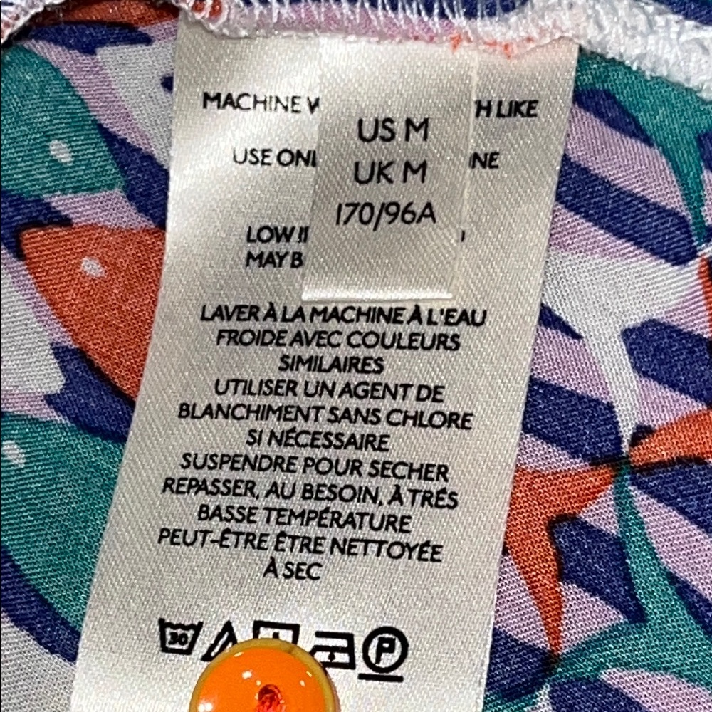 Maeve Printed Short-Sleeve Button Front Blouse in Teal, Orange & Purple - Picture 9 of 11